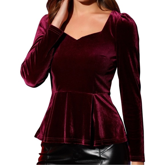 Allegra K Tops - Allegra K Velvet Sweetheart Long Sleeve Top